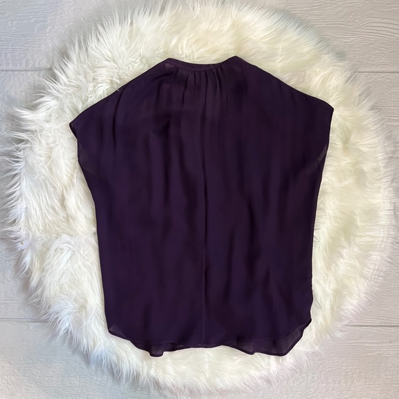 EUC [Vince.] Silk V-Neck Top | Gorgeous Purple Pleated Semi-Sheer Blouse | Small - Picture 9 of 12